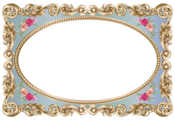 Cadre baroque doré et peint, décoré de roses