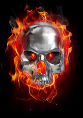 Metalen schedel in brand