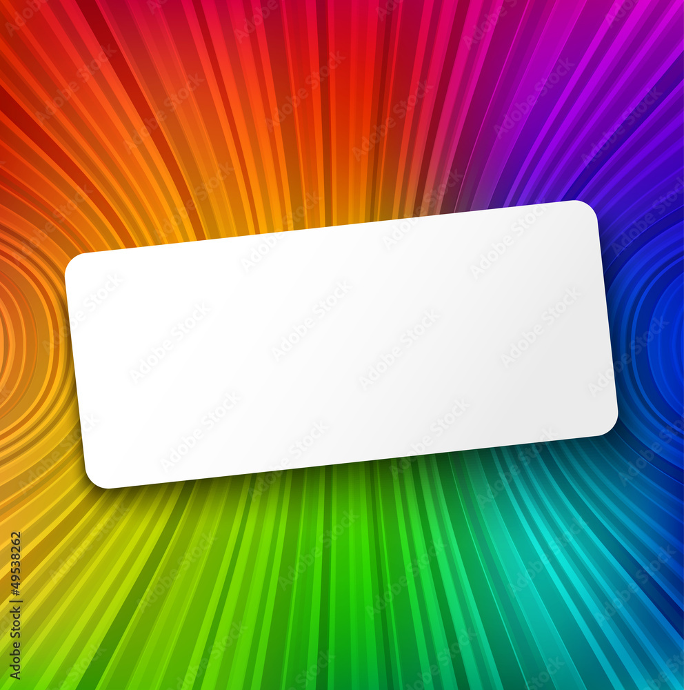 Poster White paper banner on colorful striped background