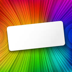 White paper banner on colorful striped background