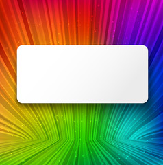 White banner on colorful striped background