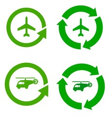 Avion et hélicoptère dans un symbole recyclage