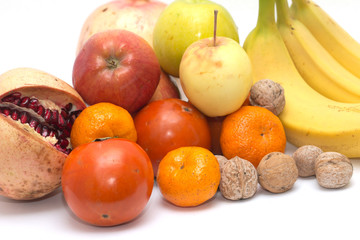 vegetables and fruits on white background