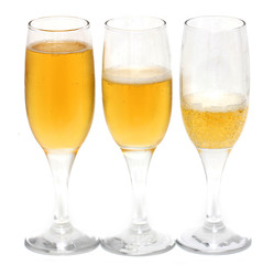 three glasses of champagne on a white background