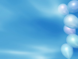 White, red and blue air balloons on blue sky.