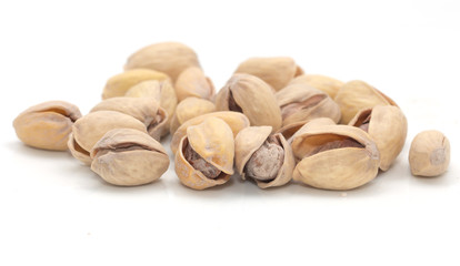 pistachios on a white background. macro