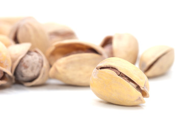 pistachios on a white background. macro
