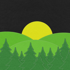Landscape with pine forests in the mountains with stitch style o