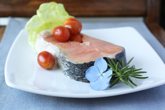 Raw salmon steak