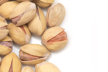 pistachios on a white background. macro