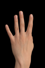 Four finger on a hand on a black background
