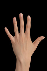 five finger on a hand on a black background
