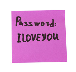 Sticker-reminder with most popular password, isolated on white