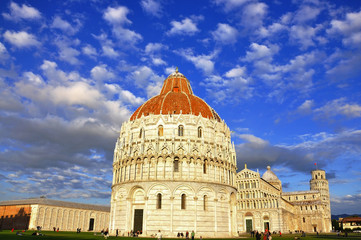The leaning tower and the baptistery in Pisa
