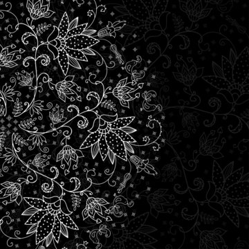 black background with lacy pattern on the left