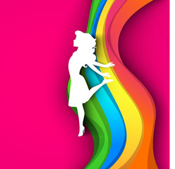 Happy Women's Day greeting card or background with a white silho