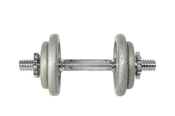 Silver metal dumbbell  isolated on white