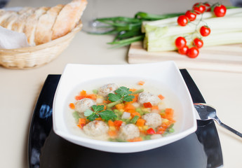 soup with meatballs close-up