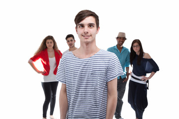 Obraz premium Man Standing In Front Of His Friends