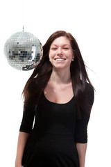 Naklejka premium Happy Young Woman With Disco Ball