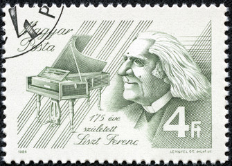 stamp printed by Hungary, shows Franz Liszt