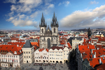Naklejka na ściany i meble Praga, Rynek Starego Miasta z katedry w Czechach