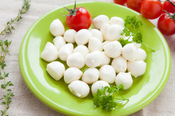 small balls of mozzarella on a plate