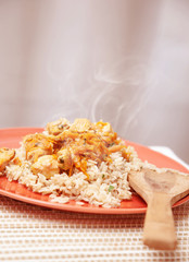 Hot chicken meal with rice