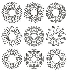 Set of rosettes, ornaments and decorative lines