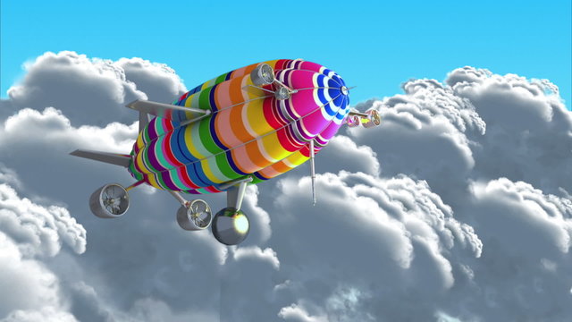 Colorful airship. Introductory splash with green screen.