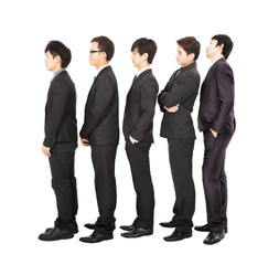 business people standing in a line and waiting