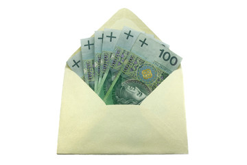 polish zloty banknotes in an envelope