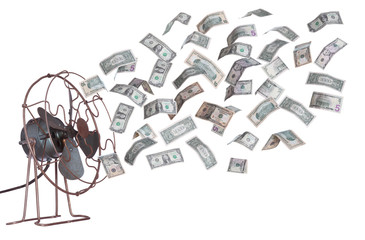 old ventilator and dollar banknotes