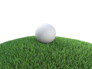Golf ball sits on grass mound