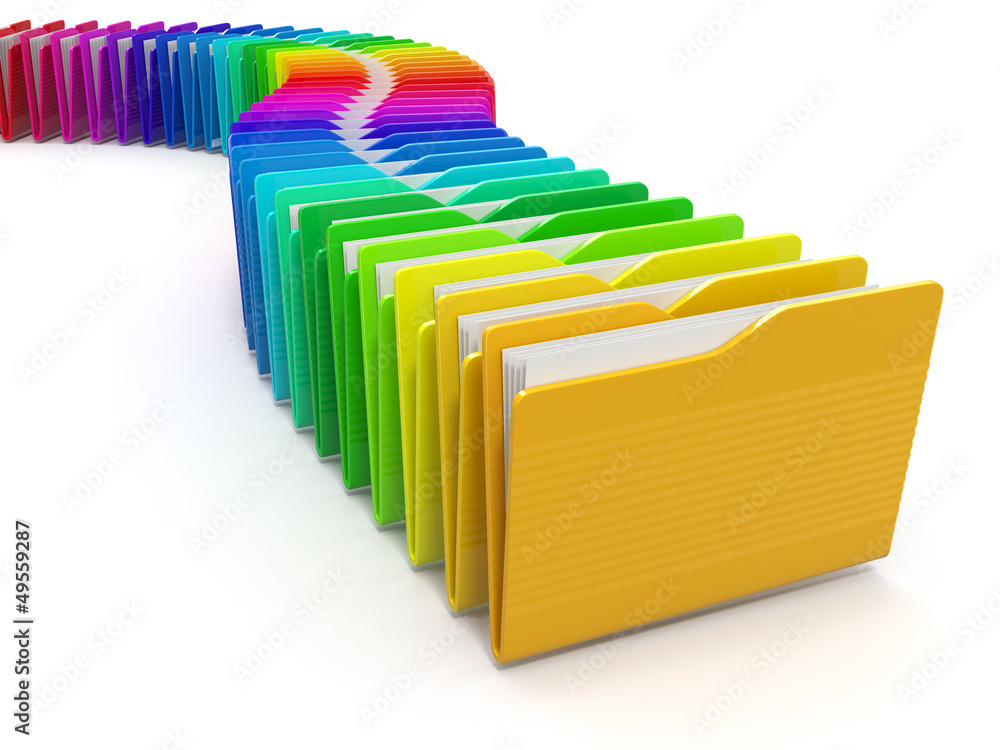 Poster row of computer folders. rainbow. 3d