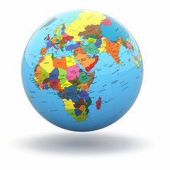 Political world globe on white background. 3d