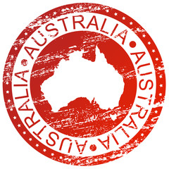 Carimbo da Austrália com mapa e nome do país