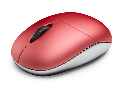 Single red computer mouse. 3D Icon isolated on white background