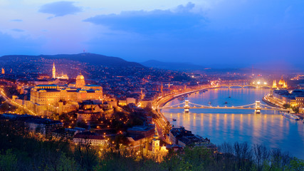 Buda Castle and Chain Bridge on Danube River, Budapest