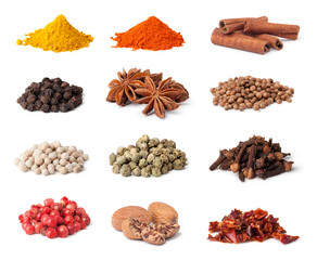 Spice collection isolated on white background