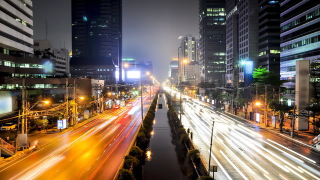 Time lapse of traffic in Bangkok city , Thailand