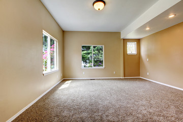 Fototapeta premium Empty new beige room with vaulted ceiling.