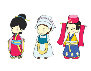 Girls in traditional costume of Asian country