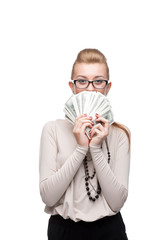 businesswoman holding money