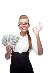 businesswoman holding money