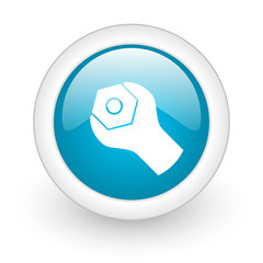 tools blue circle glossy web icon on white background