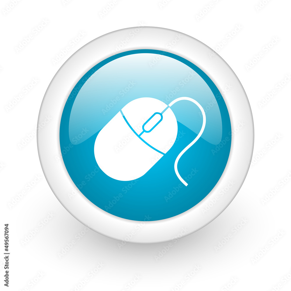 Poster mouse blue circle glossy web icon on white background