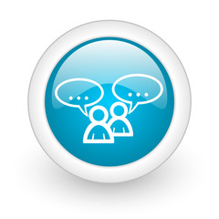 forum blue circle glossy web icon on white background