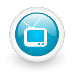 tv blue circle glossy web icon on white background