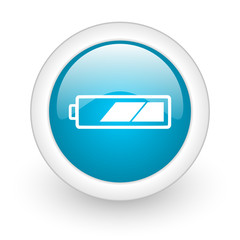 battery blue circle glossy web icon on white background